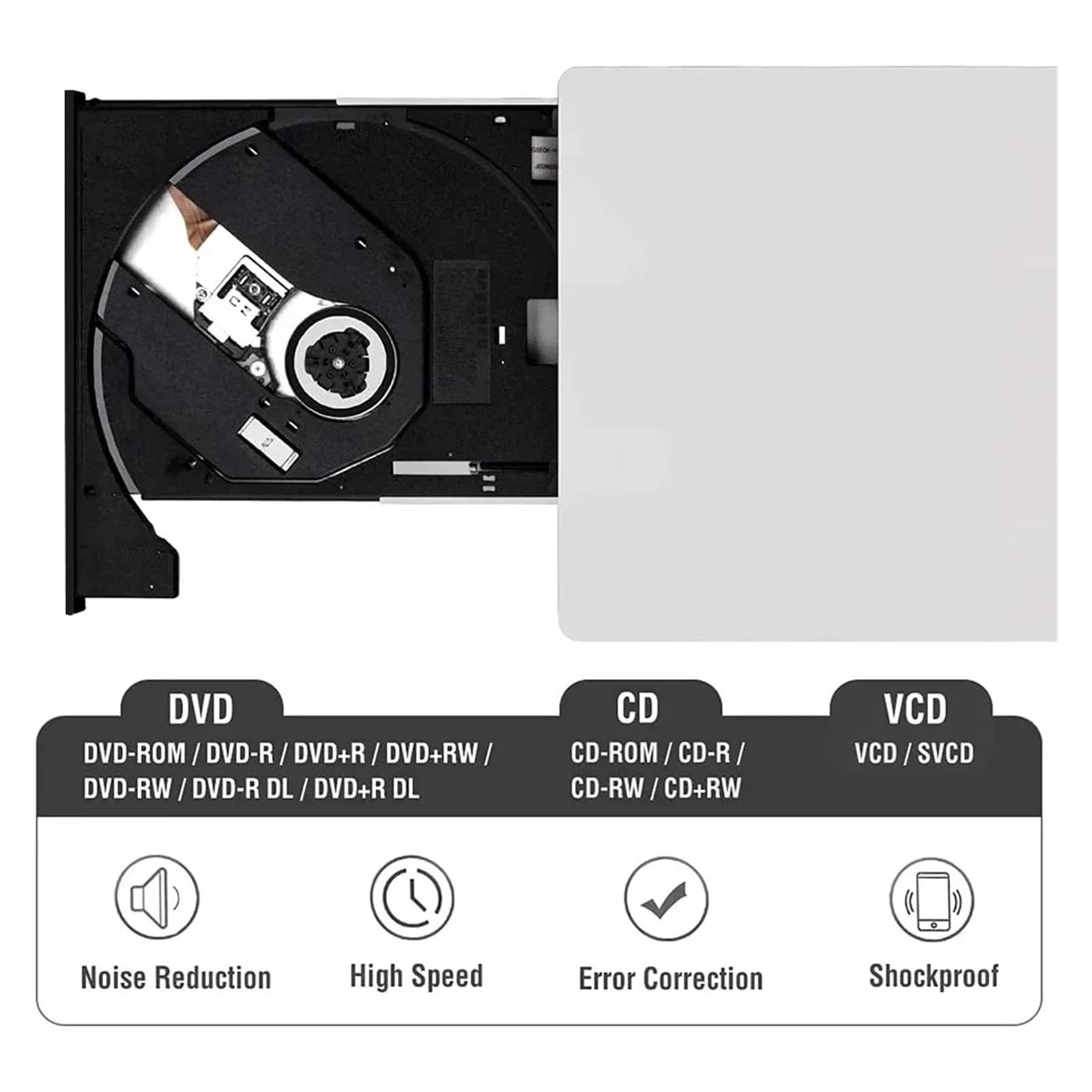 Lettore Dvd Masterizzatore Dvd for Laptop for Ufficio Domestico. Bruciatore for unità Dvd RW Esterna Sottile. Lettore di Schede USB 3.0. unità Ottica(Black)