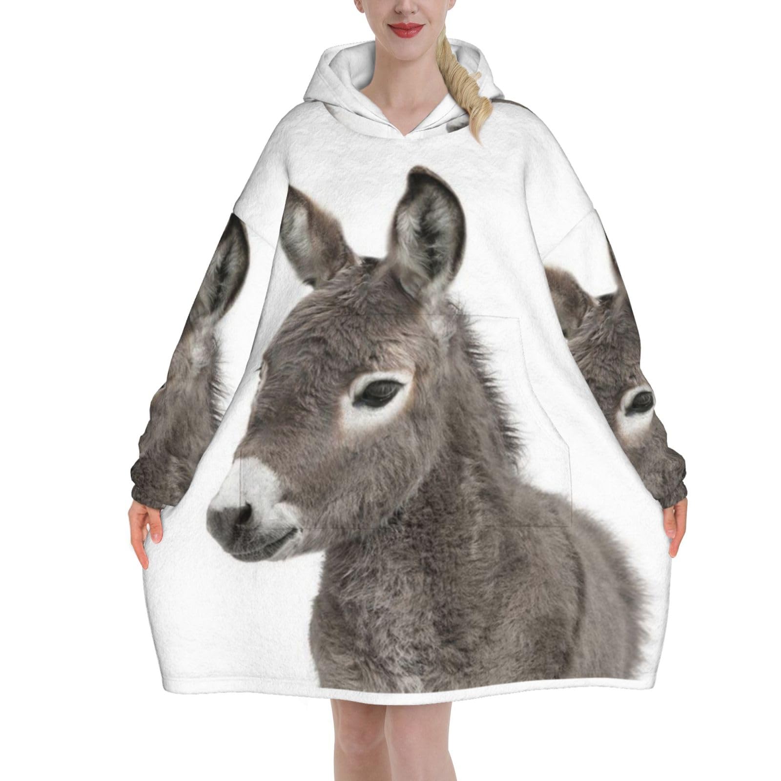 Sweatshirt Blanket,Flannel Pullover Blanket,Women's Wearable Blanket Hoodie, Baby Donkey