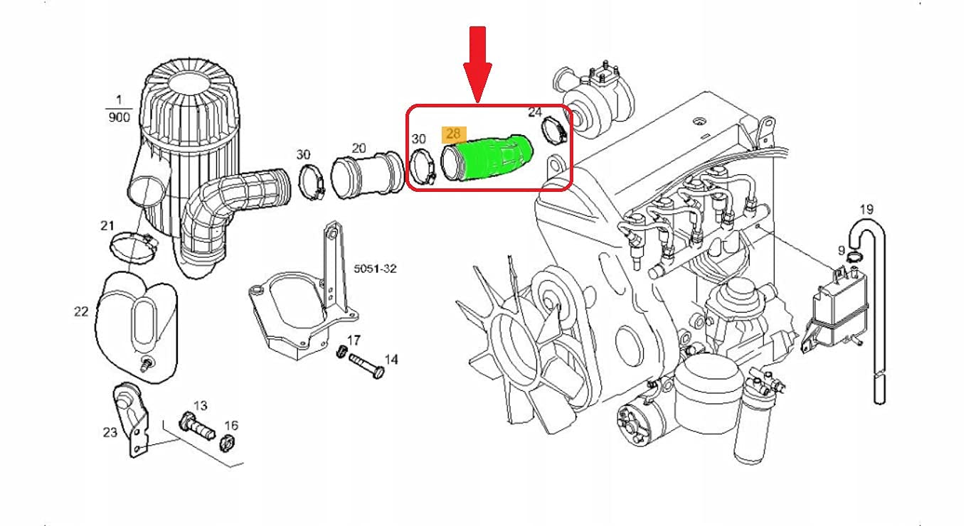 Compatible/repuesto para tubo limpiador de aire IVECO DAILY 2.8 TDI 35 C11, 50 C15, 65 C15 500366844