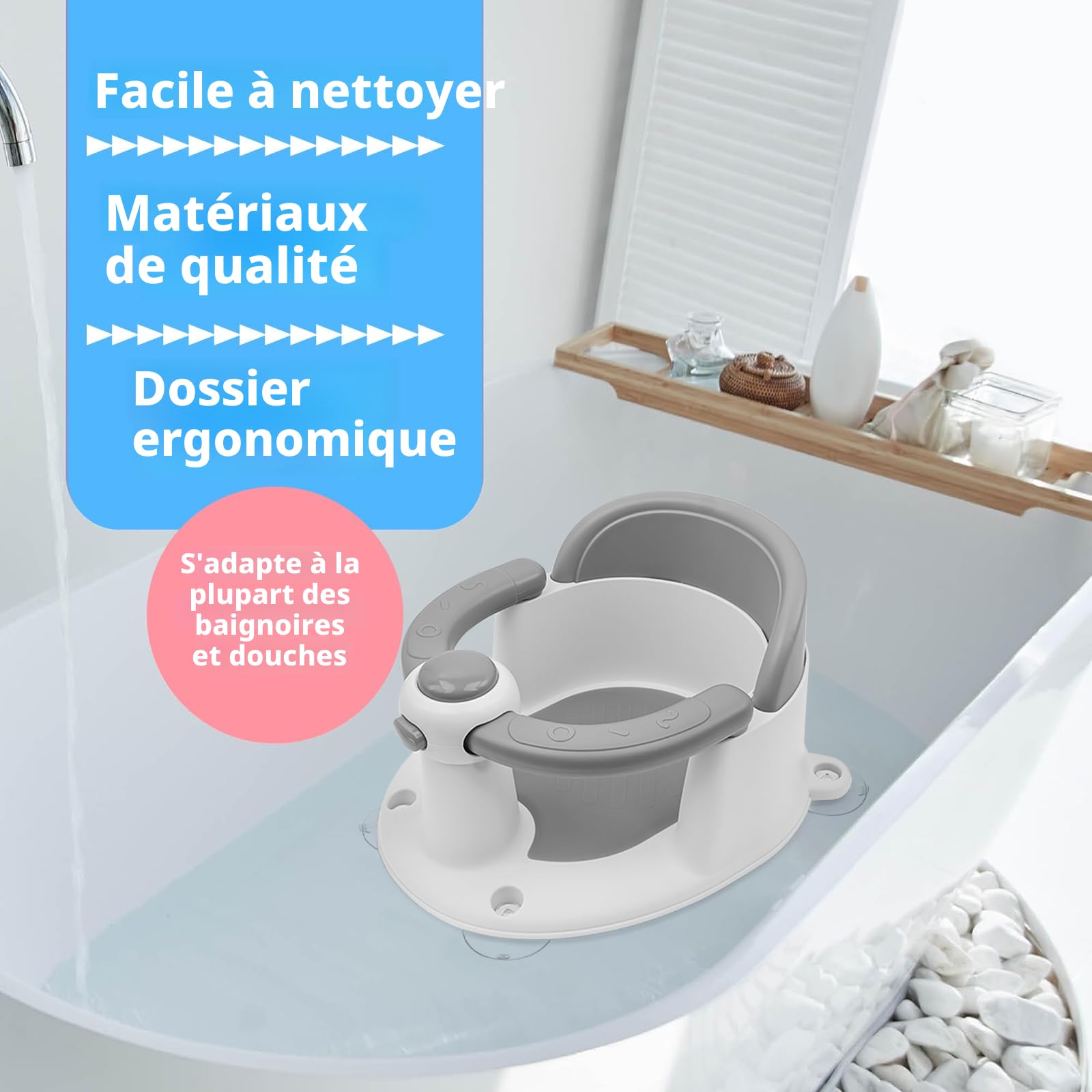 Yonuaret Siège de bain pour bébé - Anneau antidérapant pour la baignoire - Siège de bain avec ventouses à partir de 6 mois - Indispensable pour les bébés de 6 à 24 Yonuaret Siège de bain pour bébé - Anneau antidérapant pour la baignoire - Siège de bain avec ventouses à partir de 6 mois - Indispensable pour les bébés de 6 à 24