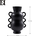 DN DECONATION Vase en céramique noire Décor maison avec poignées d'onde, Vase de fleur rustique de 10'' de haut pour la table centrale, bibliothèque, salon, bureau, vases décoratifs minimalistes nordiques modernes