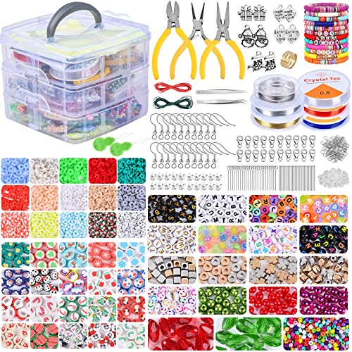 Loozykit Kit de fabricación de joyas, suministros de fabricación de joyas, incluye dijes de cuentas de arcilla polimérica, alicates de hallazgos, aretes, regalo de Año Nuevo para niñas y mujeres Cover