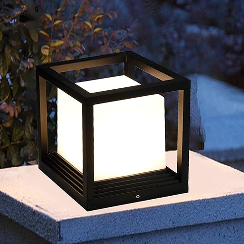 Linterna de pilar negra, iluminación de cubierta de piscina, lámpara impermeable para poste de luz, luces de aluminio para exteriores con pantalla