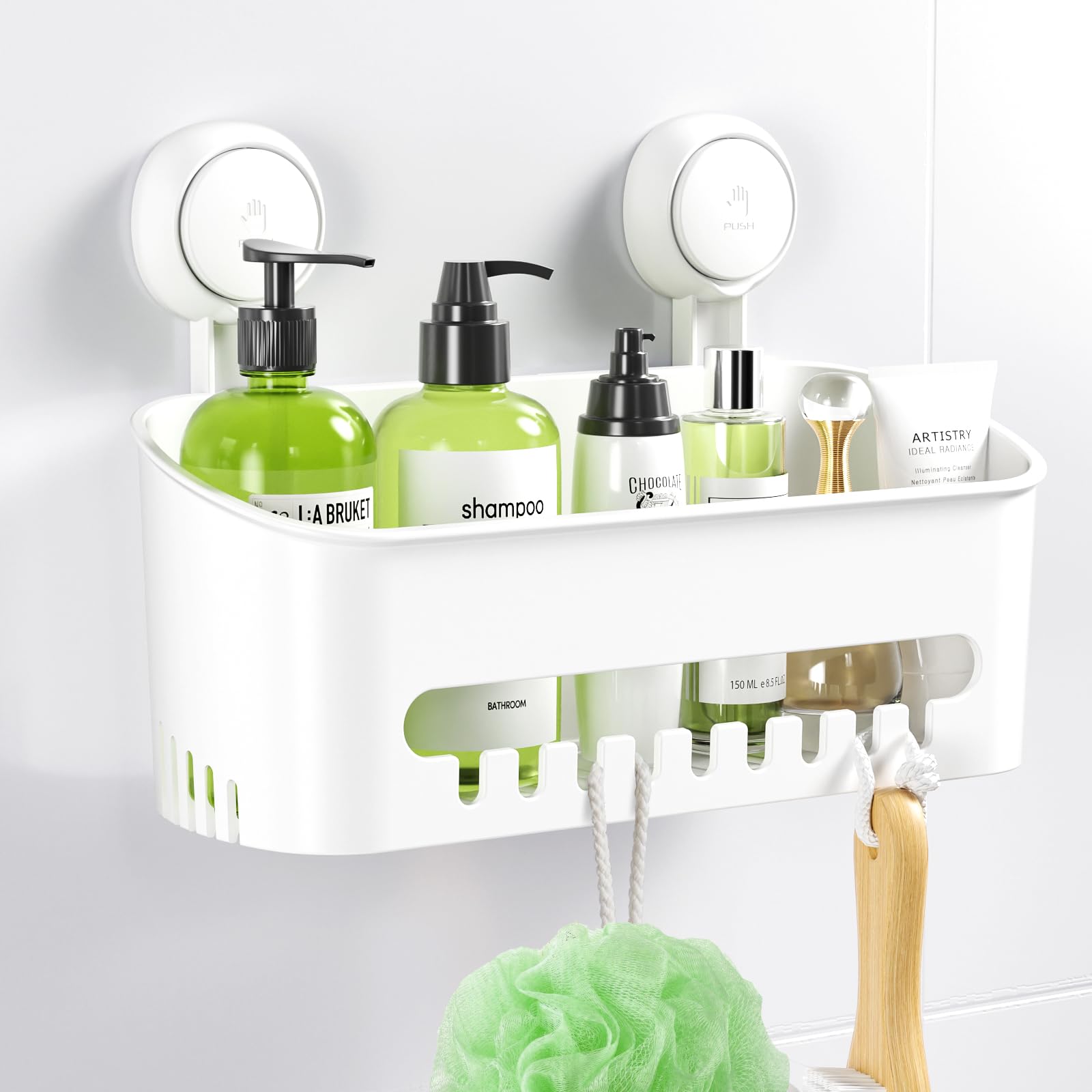 Scatola Portaoggetti Bagno Con Ventosa | Senza Fori, 32x25x15 Cm, Trasparente, Forte Portata, Organizer Doccia