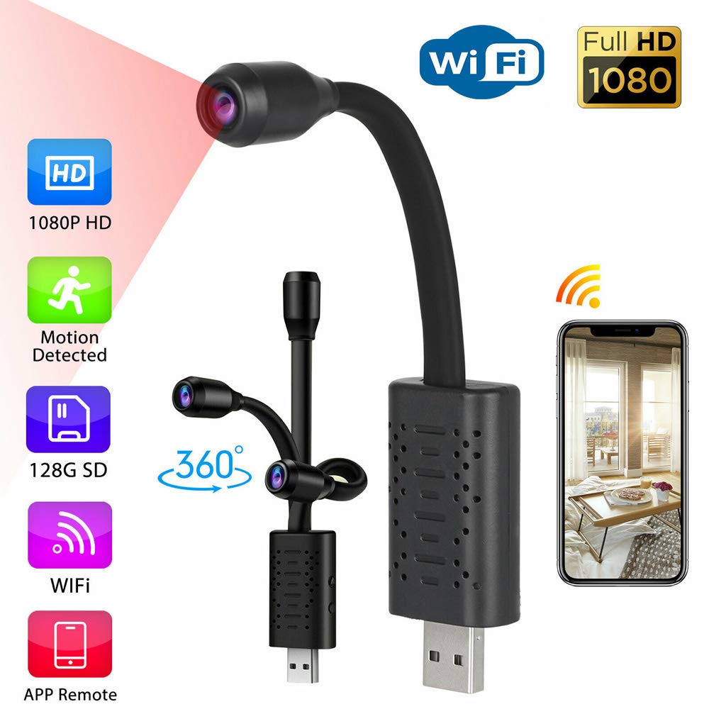 Kamera nadzorująca Mini USB WiFi (64GB karty TF), inteligentna mini kamera szpiegowska w czasie rzeczywistym IP AI wykrywanie człowieka nagrywanie w pętli