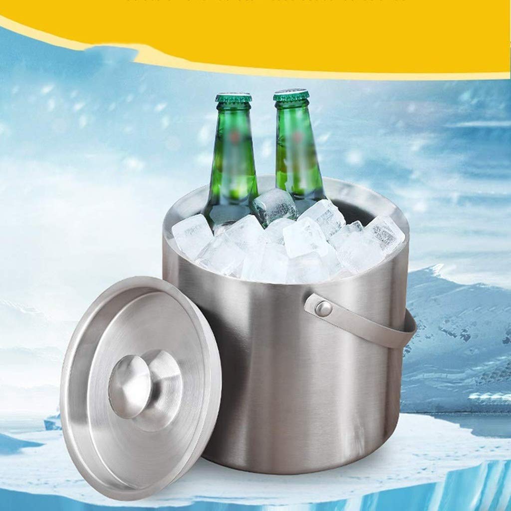 Cubitera - Cubitera, Enfriador de Botellas de Vino de Acero Inoxidable de Doble Pared con Aislamiento y Tapa, Cubitera con Piedras y Pinzas para Fiestas