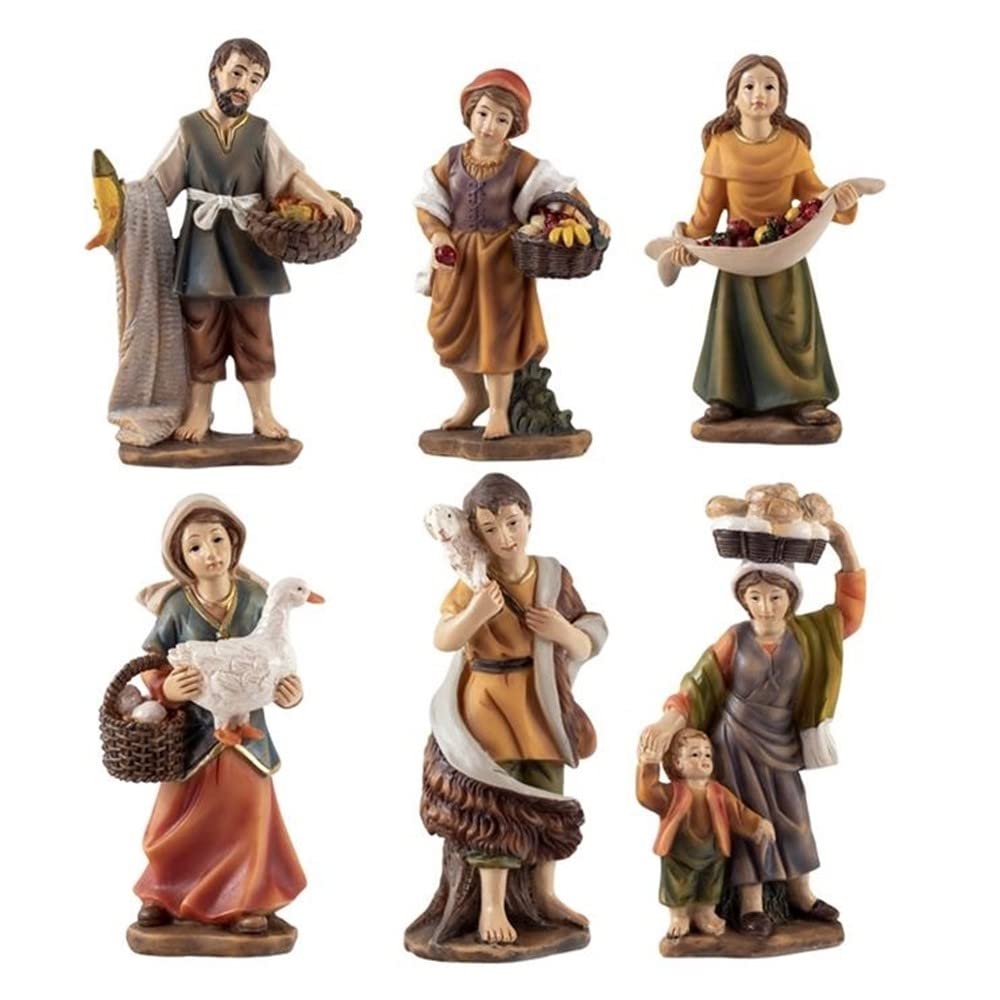 REGALOS LLUNA Set 6 Figuras 13 cm. Nacimiento ofrendas Imagen Resina peana