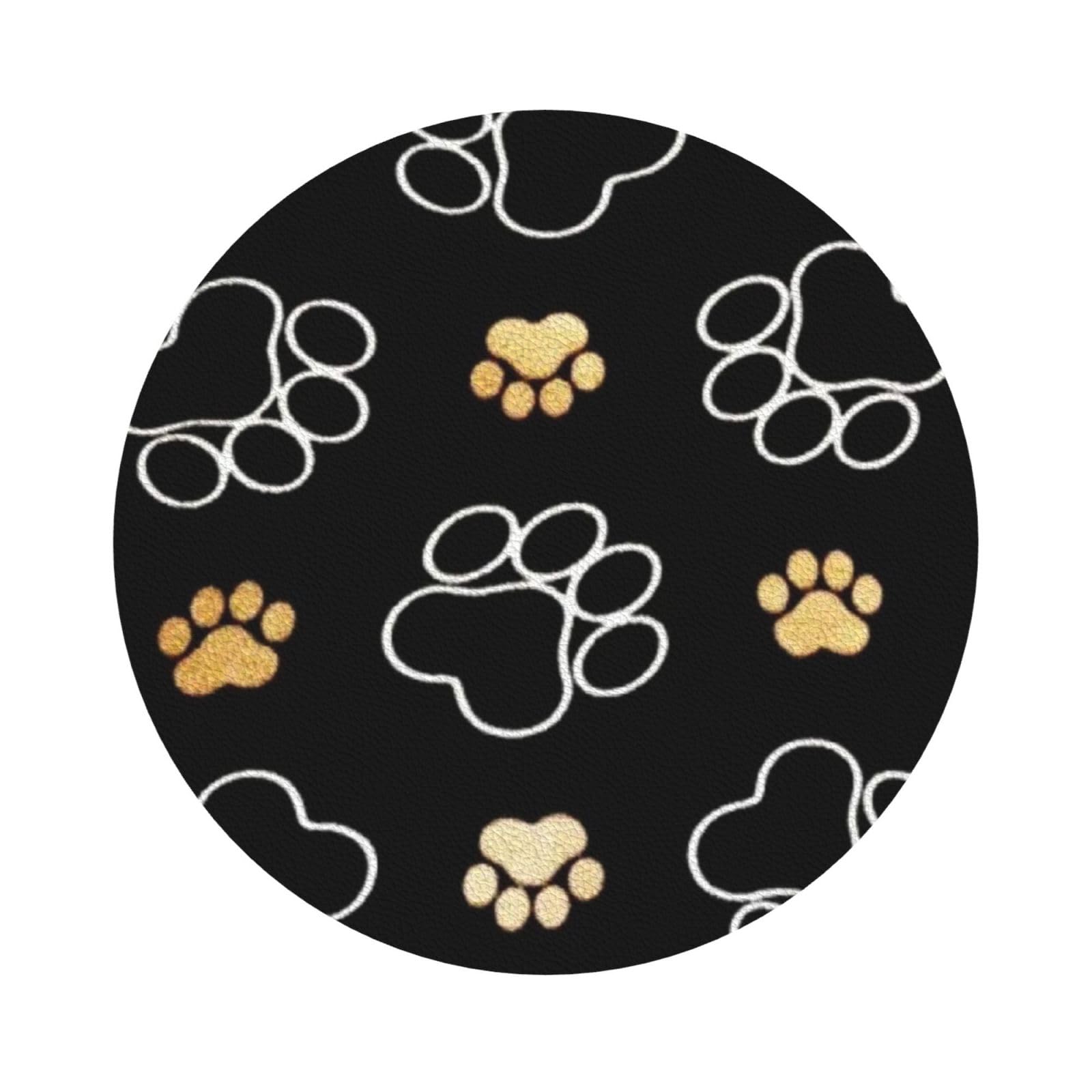 Dog Paw Prints PU Leather Coasters Set of 6 Round Drink Coasters