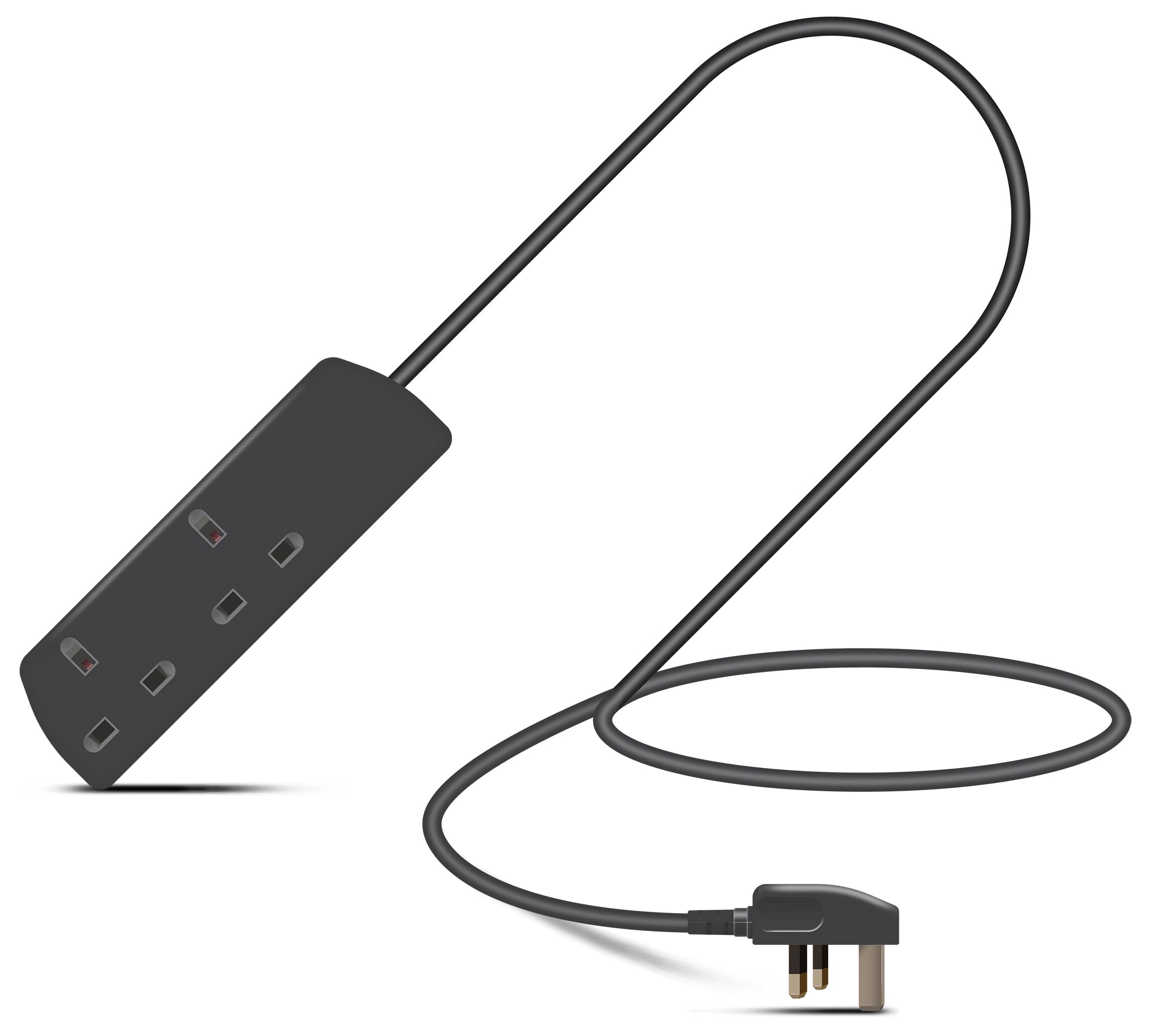 Eagle Two Gang Mains Power 13A Extension Socket to 13A UK Plug Lead Cable, British Standards BS1363 0.5m