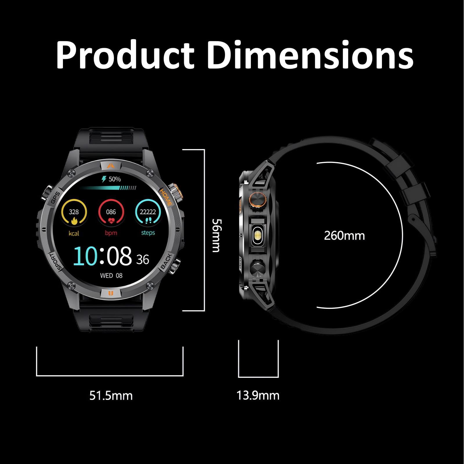 Smart Watch da uomo con batteria di 7 giorni e GPS integrato, orologio fitness rotondo da 1,44 pollici, cardiofrequenzimetro/SpO2/monitoraggio del sonno, impermeabile IP68, compatibile con