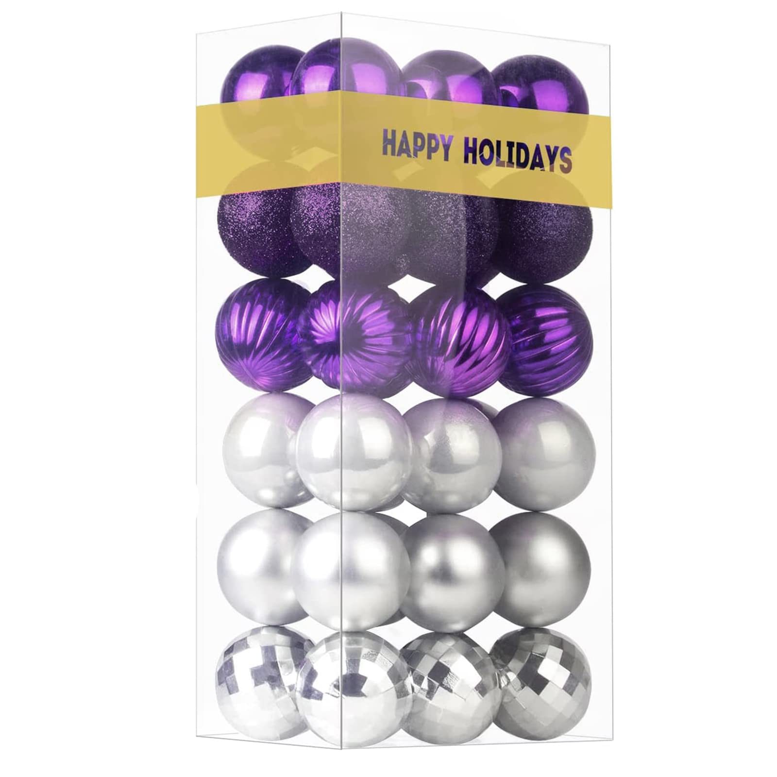 Lot de 36 boules de Noël violettes et argentées de 6,3 cm pour décoration de sapin de Noël incassables à suspendre pour la Saint Patrick, la Saint-Valentin, Pâques