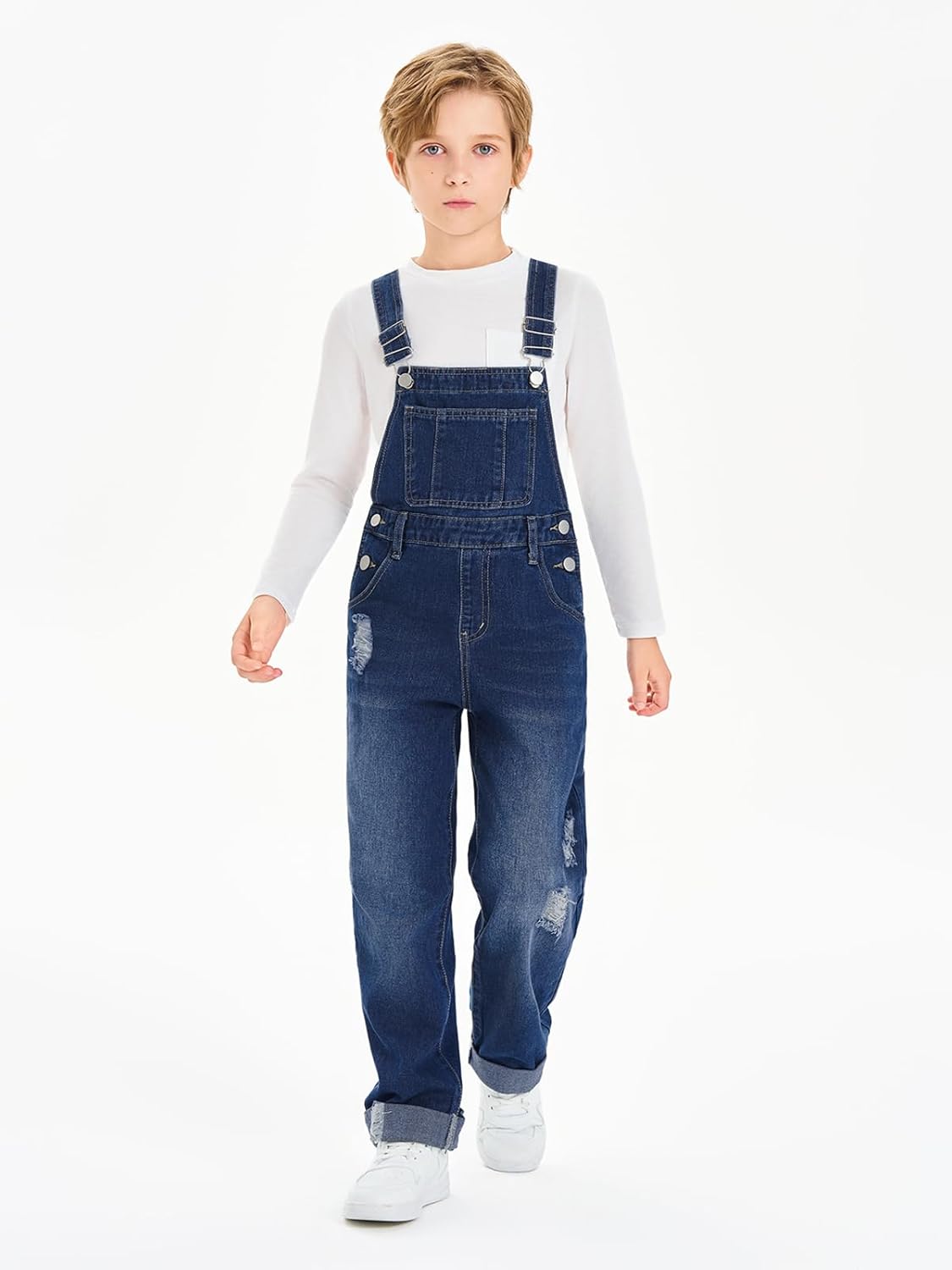Haloumoning Boys Denim Bib Overalls with Adjustable Straps and Convenient Tool Pockets 5-14 Years - Image 2