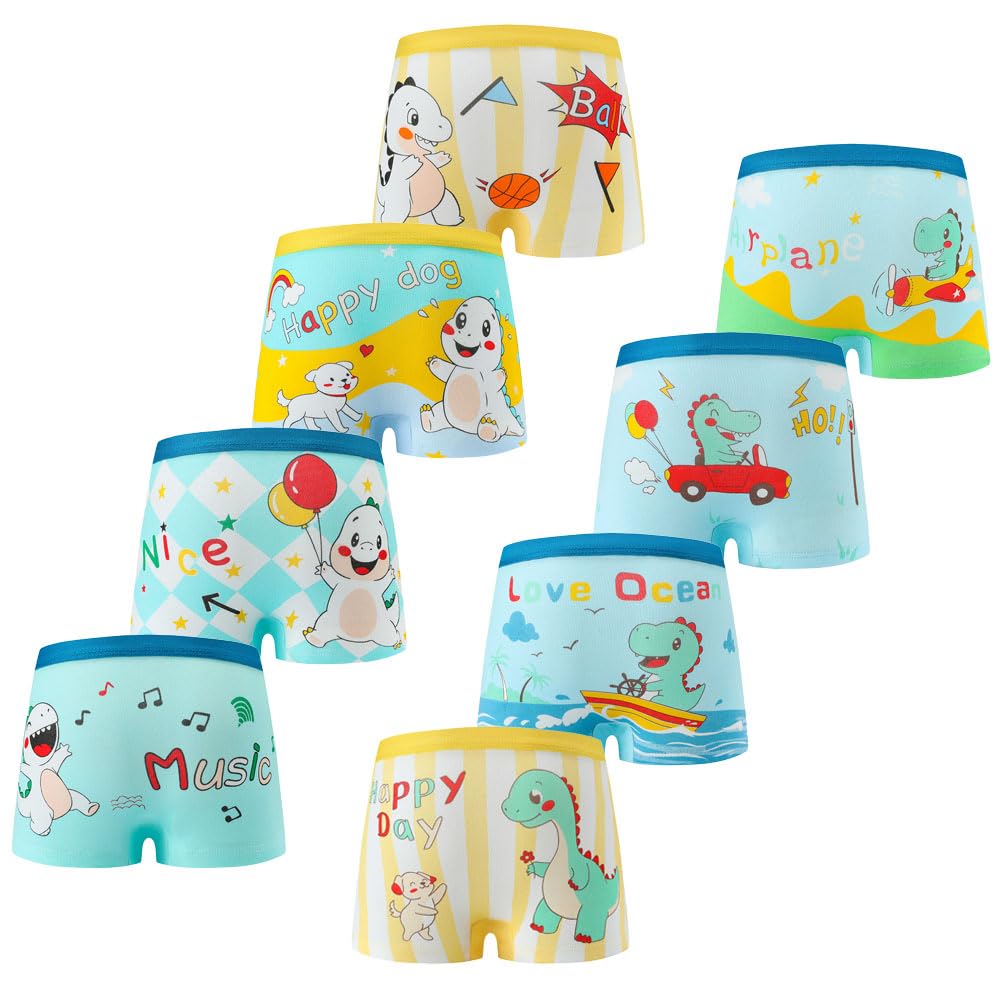 Fedmois Boys Dinosaurs Knickers Cotton Boxer Briefs Underpants Underwear (Pack Of 8), 5-7 Years