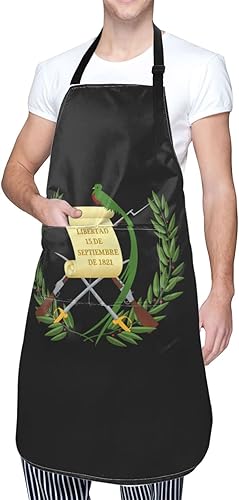 Miniatura 9 de Escudo de Guatemala Delantal Ajustable Impermeable Con Bolsillos Babero Cocina Delantales Para Hombres Mujeres, Negro -