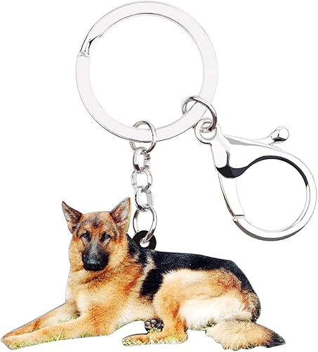 BONSNY Llaveros de perro pastor alemán acrílico, llavero para coche, bolsas, amantes de las mascotas, regalos