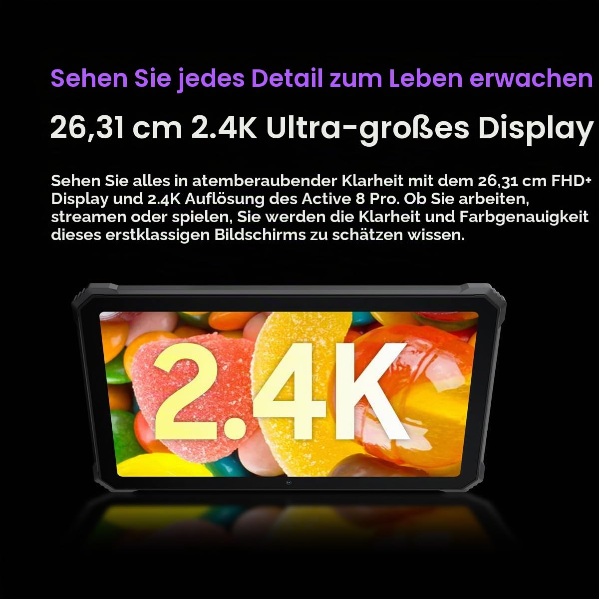 Blackview Active 8 Pro Outdoor Tablet Android 14, MTK G99 16GB+256GB Tablet 10.4 Zoll FHD+, 22000mAh Robust Smartphone, 48MP, 4 Lautsprecher, IP68 Wasserdicht, PC Modus, 4G, 5G WiFi,OTG,NFC,Schwarz