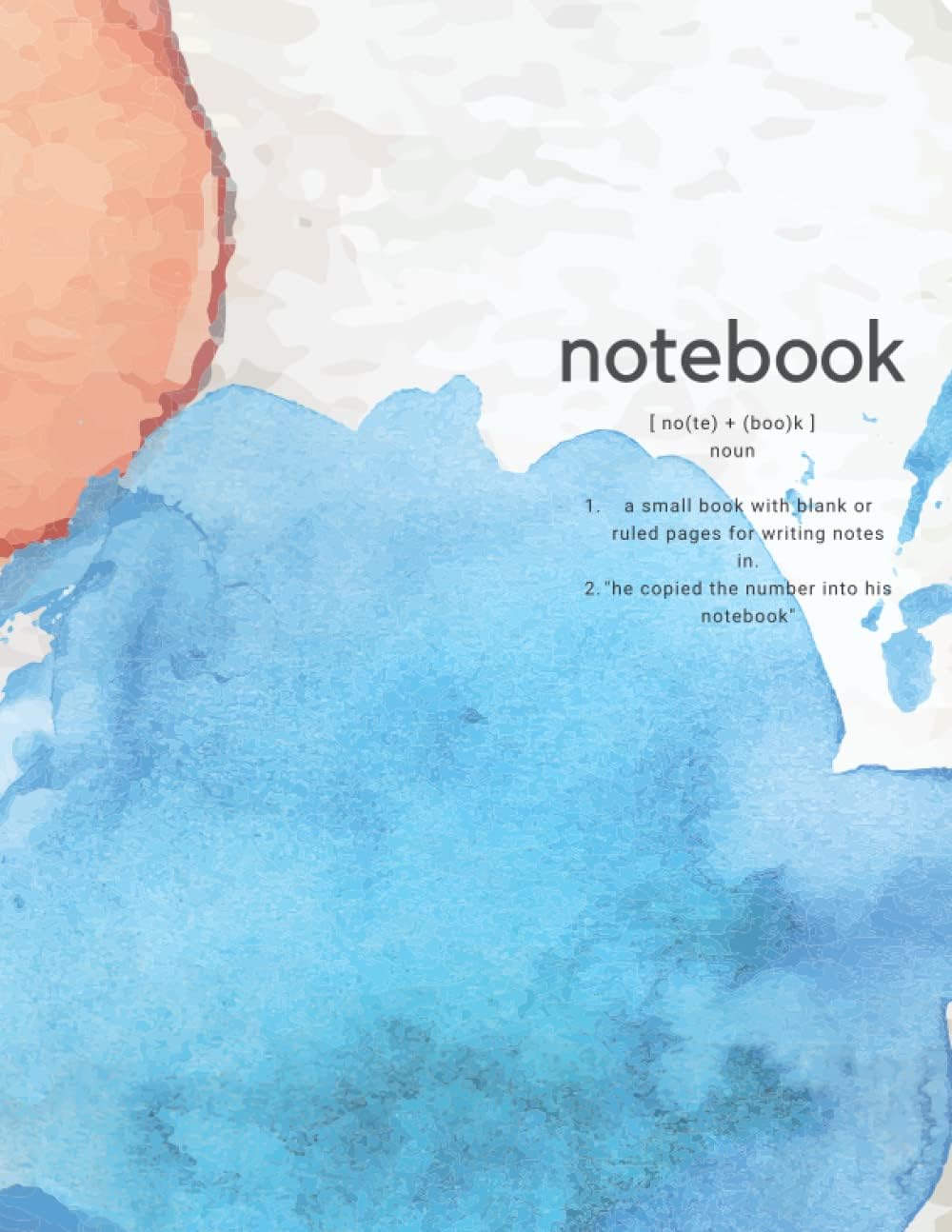 Pastel Watercolor Compact Softcover Lay-Flat Notebook, Large 8.5" x 11" Journal with Durable Softcover and 120 Lined Pages: | Coral Turquoise Grey |