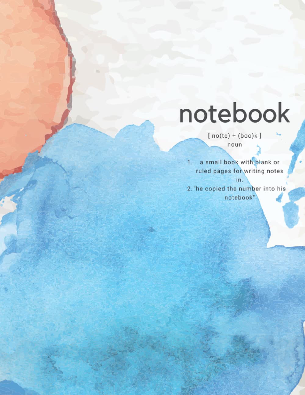 Pastel Watercolor Compact Softcover Lay-Flat Notebook, Large 8.5" x 11" Journal with Durable Softcover and 120 Lined Pages: | Coral Turquoise Grey |