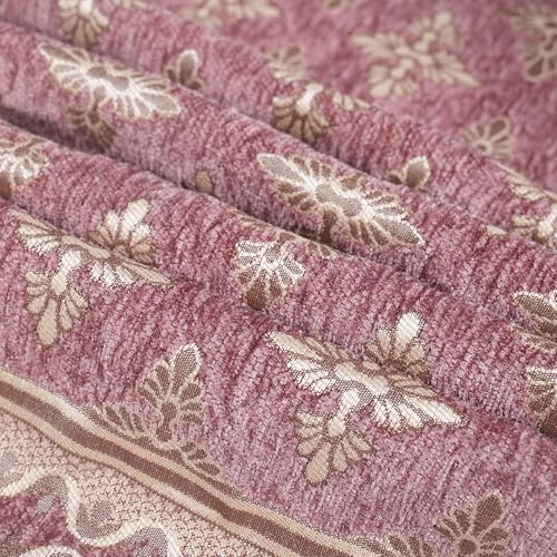Image of Premium Pink Chenille Woven Anti-Slip 5 Seater Sofa Cover with Armt Rest | L-Shape Sofa Seat Protector for Living Room | Durable & Stylish Slipcover - Onion Pink - Floral