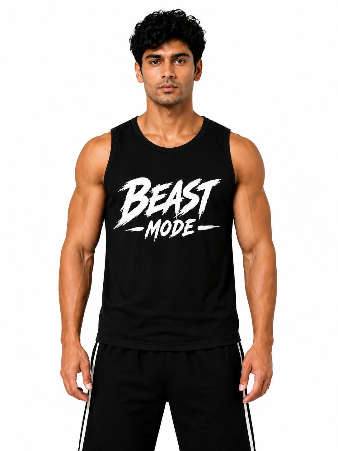 Men's Beast Mode Printed Sleeveless Gym Vest | Round Neck Gym Tank Top for Bodybuilding, Workout & Fitness-picture-22