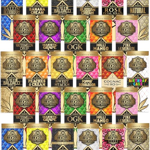 Billionaire Wraps - 30 Pouch Variety Pack! 2 Natural Rolling Papers Per Pack 60 Total Sheets.