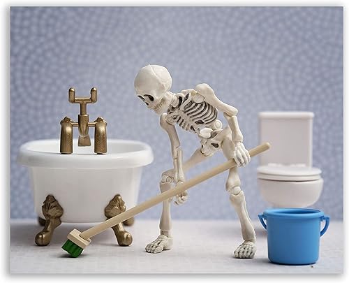 Miniatura 7 de Divertidos impresiones artísticas de esqueleto para baño, juego de 4 carteles de decoración humorística de calavera para inodoro, carteles góticos
