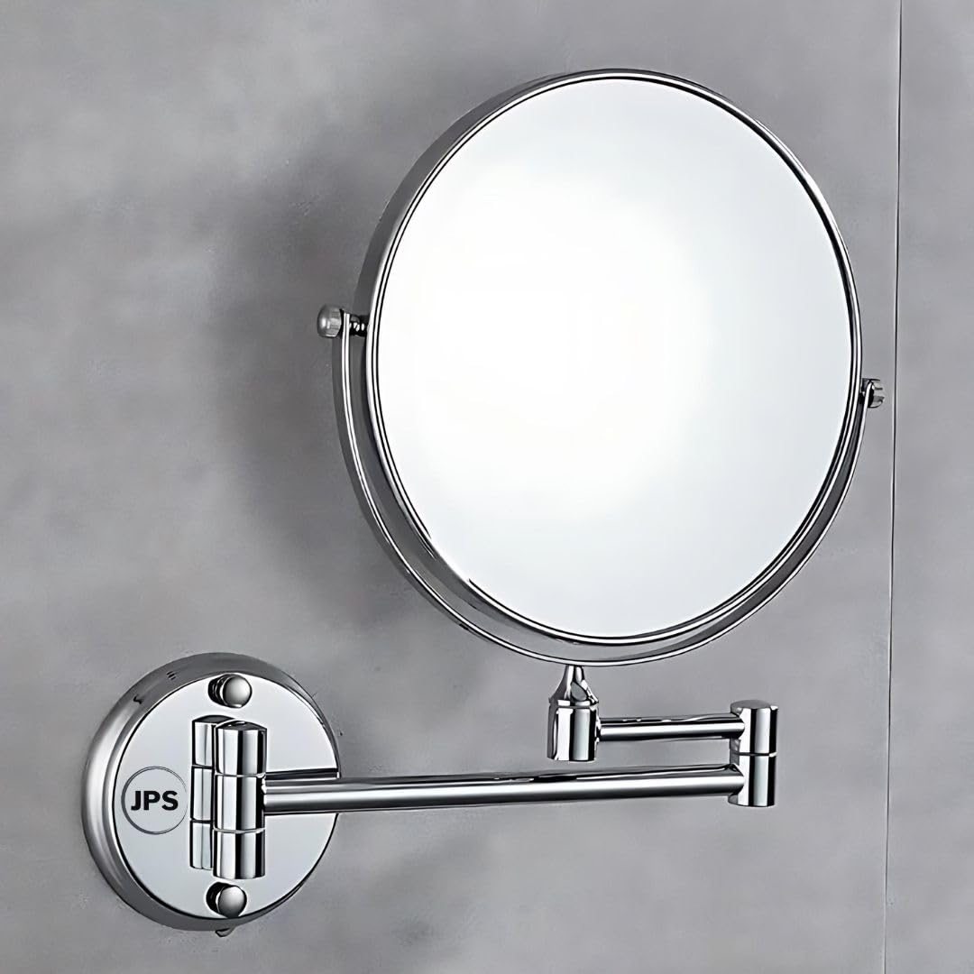 JPS Magnifying Makeup Shaving Mirror Round Wall Mount Brass Framed | Bathroom Mirror with 5X Magnification with Wall Bracket & Adjustable Frame 8 Inch (Series:-Silver)