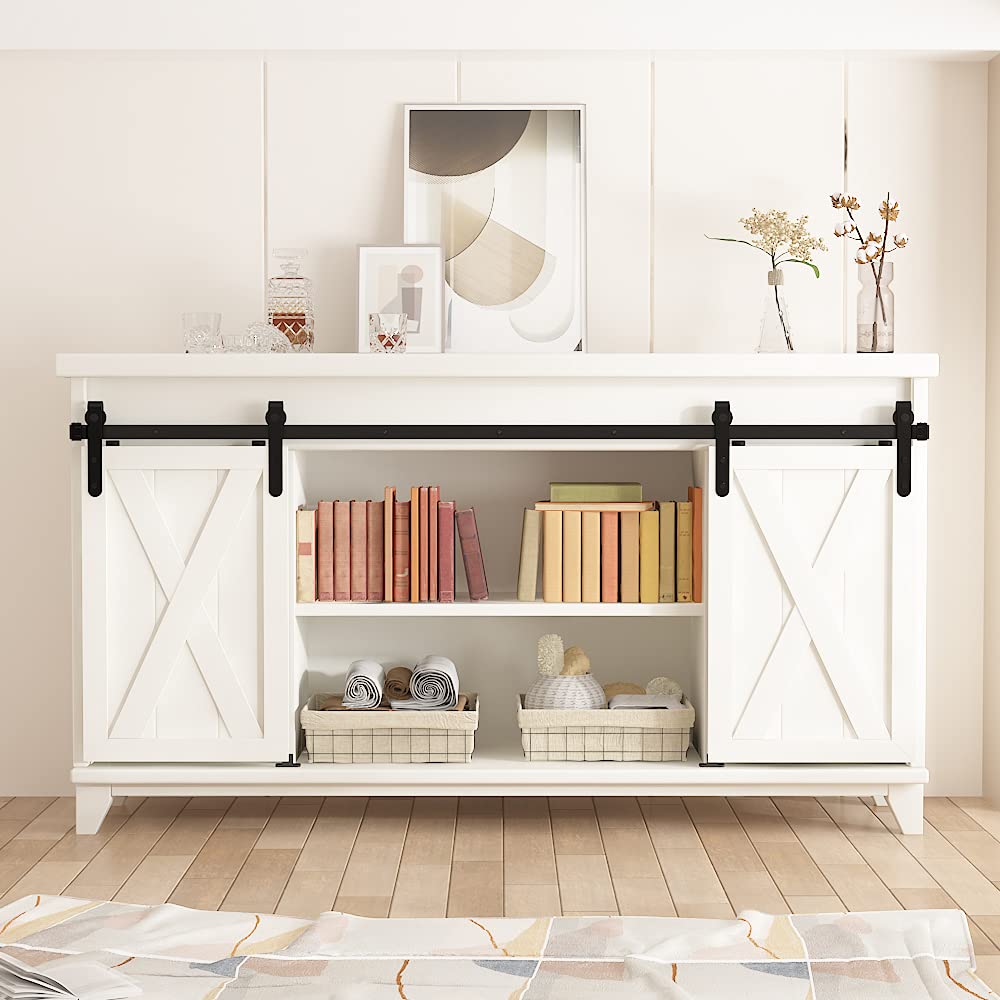 skysen 6ft Double Door Cabinet Sliding Barn Door Hardware Kit Super Mini Sliding Door Hardware for Wardrobe Cabinet TV Stand (ykd2)