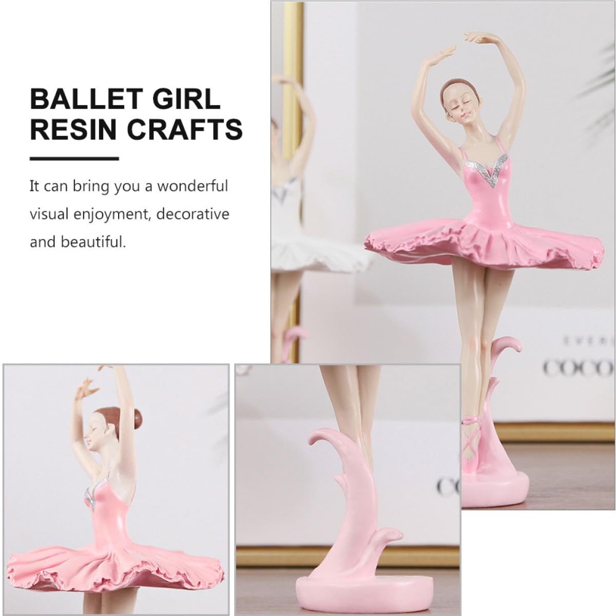 Statuina Ballerina in Resina Rosa, Decorazione da Tavolo