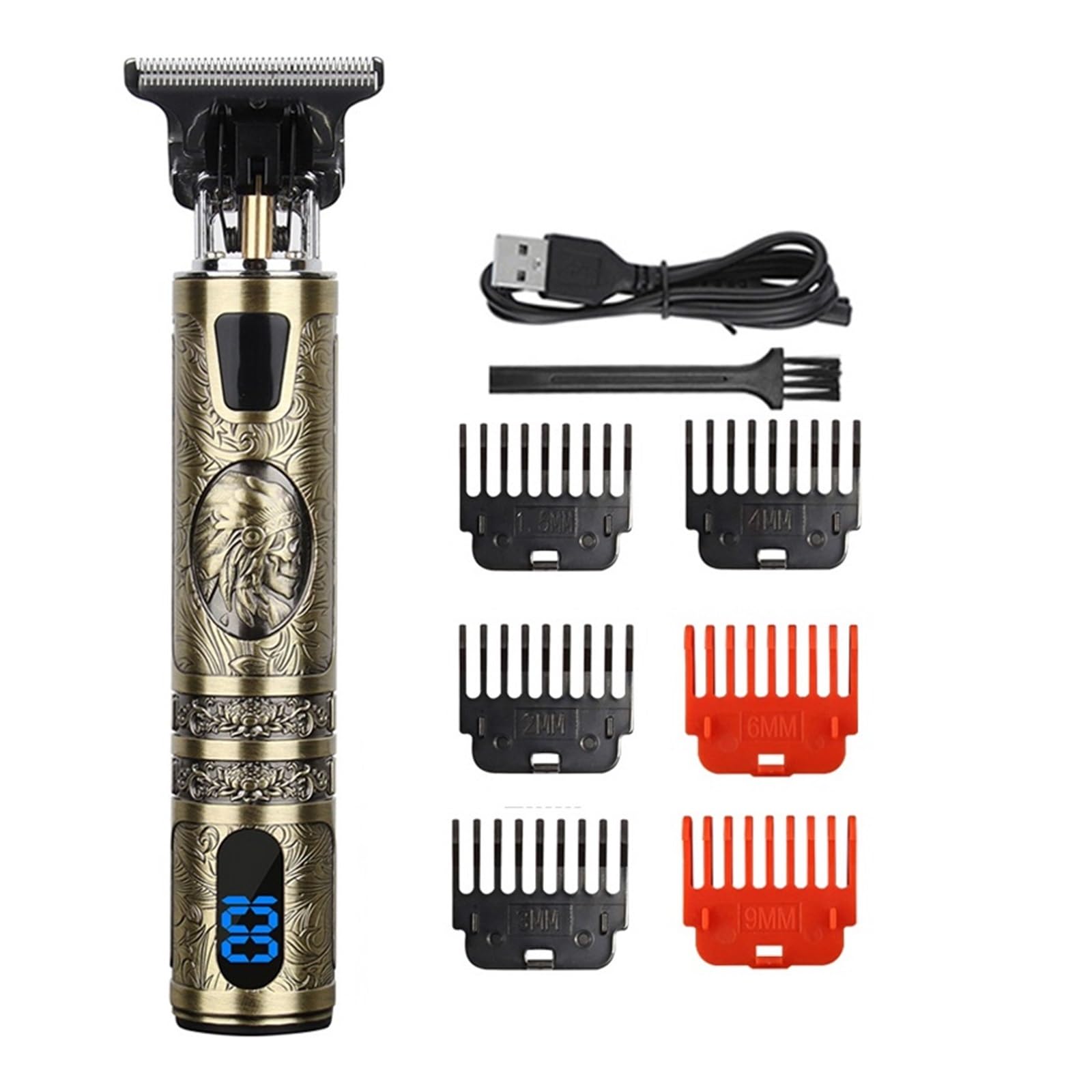 Rasoi T9 0mm USB Elettrico Tagliacapelli Ricaricabile Tagliacapelli Professionale Uomo Rasoio Barba Trimmer per Uomini Barbiere (IndianLCD)