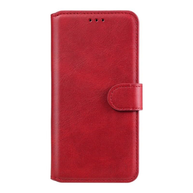 Étui pour Samsung Galaxy S25 Plus en cuir rouge uni premium avec clapet magnétique rigide