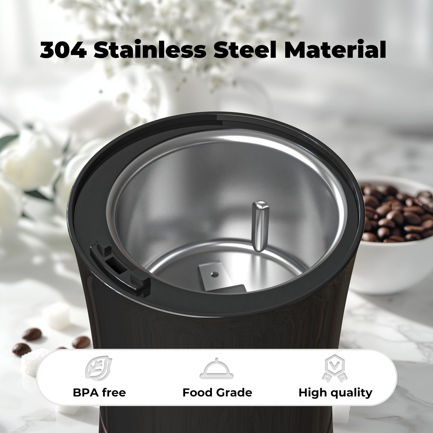 KYG Macinacaffè Elettrico 200W 50g con Lame in Acciaio Inox Macinino Inossidabile 304 Coffee Grinder per Chicchi di caffè Macina Spezie Semi Pepe Zucchero Sale