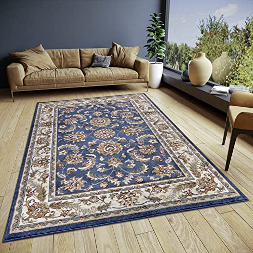 Hanse Home Reni - Alfombra Oriental clásica de Tejido denso con Adornos y Motivos Florales, Pelo Corto Suave para Dormitorio, Comedor, salón, Pasillo, Color Azul Crema, 57 x 90 cm