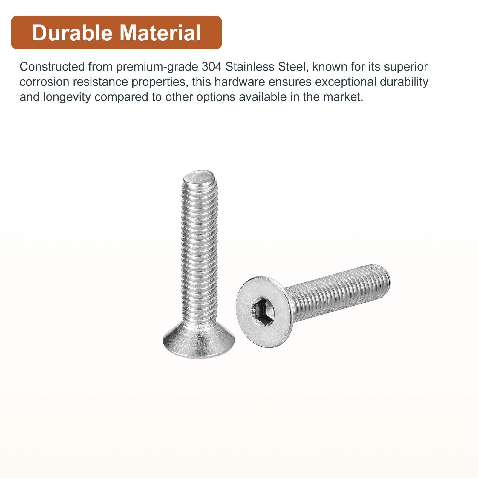 DTGN M5-0.8 x 25mm Flat Head Socket Cap Screws, 25 Pack 304 Stainless Steel Hex Socket Flat Head Screws, Full Thread, Countersunk Bolts - Image 3