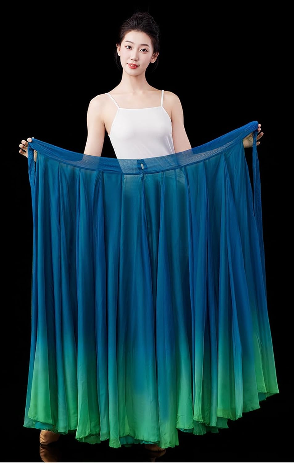 Z&X Women's Lyrical Dance Skirt Gradient Color Chiffon Long Swing Sheer Wrap Skirts for Modern Ballet Performance
