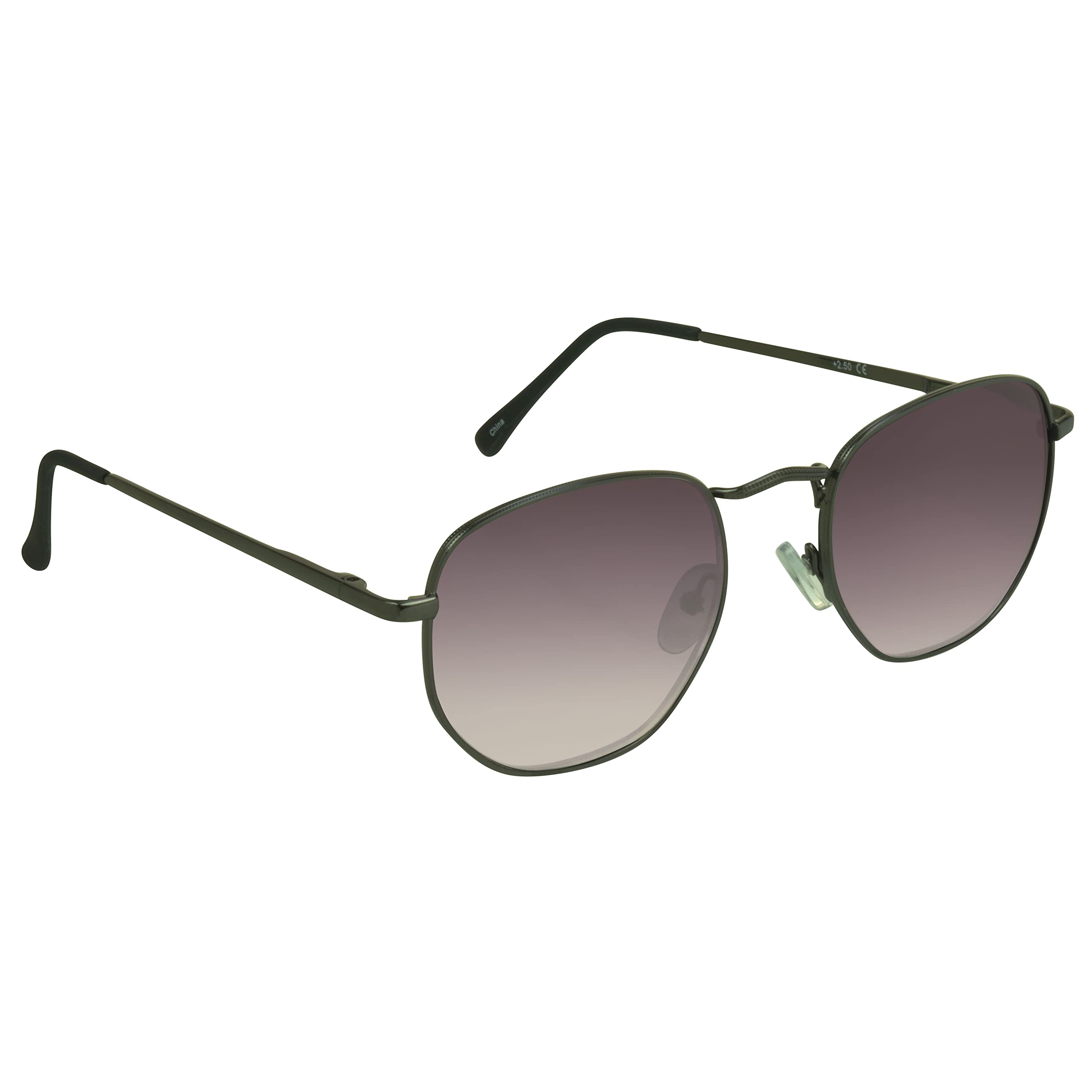 proSPORT Reading Sunglass Tinted Full Lens Gradient Sun Reader Hinged Temples Gunmetal Frame +1.25 Men Women NOT BIFOCAL