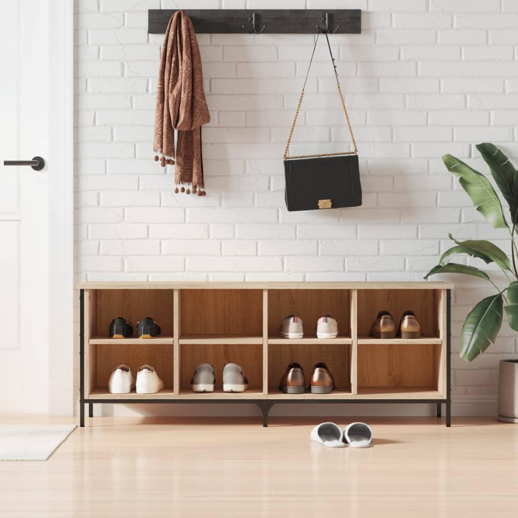 Regał na buty dąb Sonoma 131 x 35 x 50 cm, materiał drewnopochodny z 8 półkami i stabilną ramą stalową, idealny jako szafka na buty, szafka na buty, organizer na buty, garderoba, korytarz
