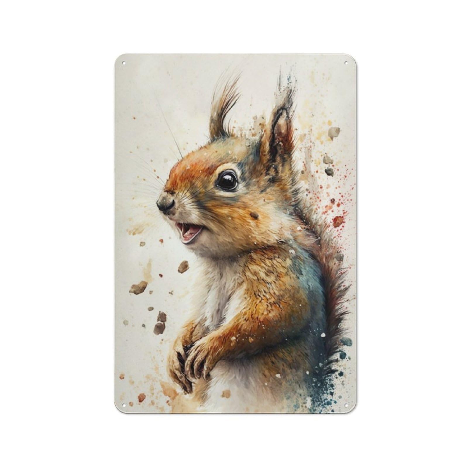 Junmoney Squirrel Watersplash Tin Wall Plaque 30X20cm With For Guest Room Or Hallway, For Home Office, Studio And Craft Room Walls