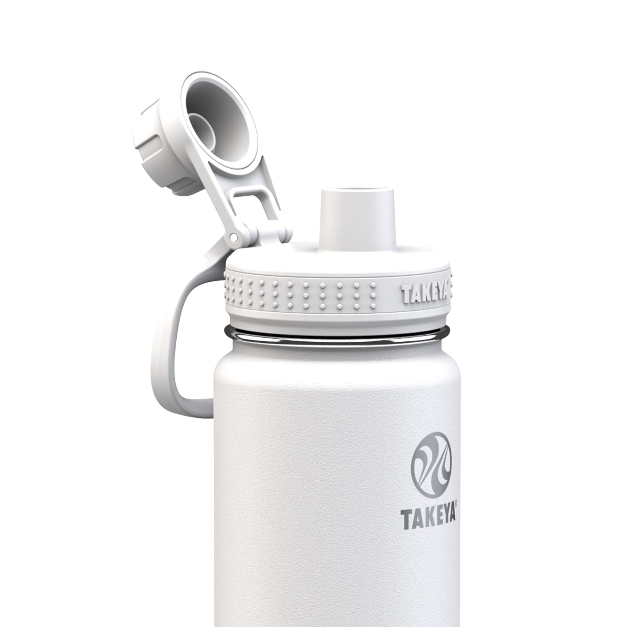 Takeya Actives Wasserflasche mit Ausgießer, Flasche mit doppelter Edelstahl-Isolierung, spülmaschinenfest und BPA-frei, Flasche mit Ausgießdeckel und abnehmbarem Stoßfänger, 680 ml, Arctic