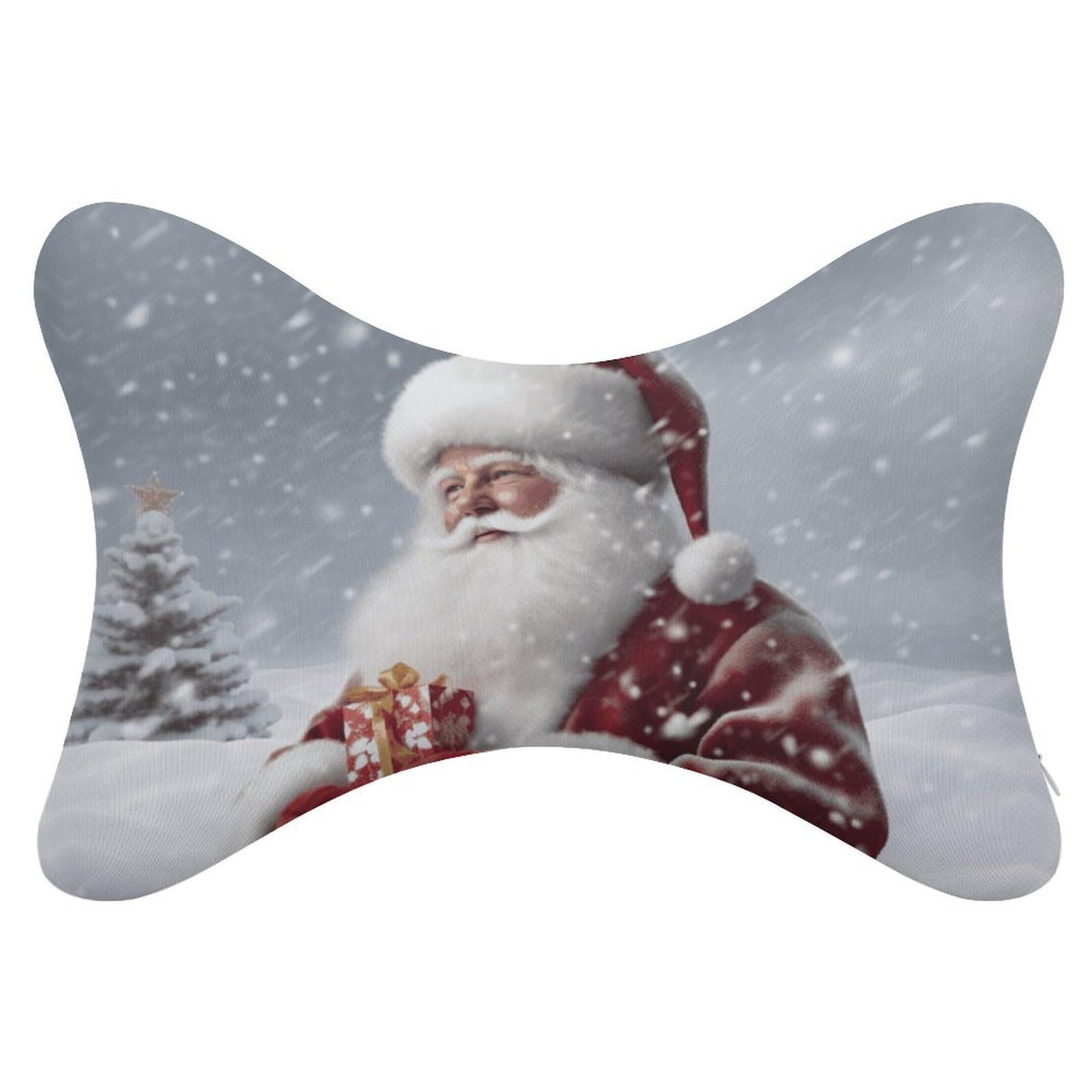 JTREHY Santa Claus Snow Secenry Car Neck Pillow Dog Bone Shaped Travel Neck Headrest Back Chiropractic Car Support Pillow Adjustable Strap Sofa Lounge Chair Head Pillows for Car Seat