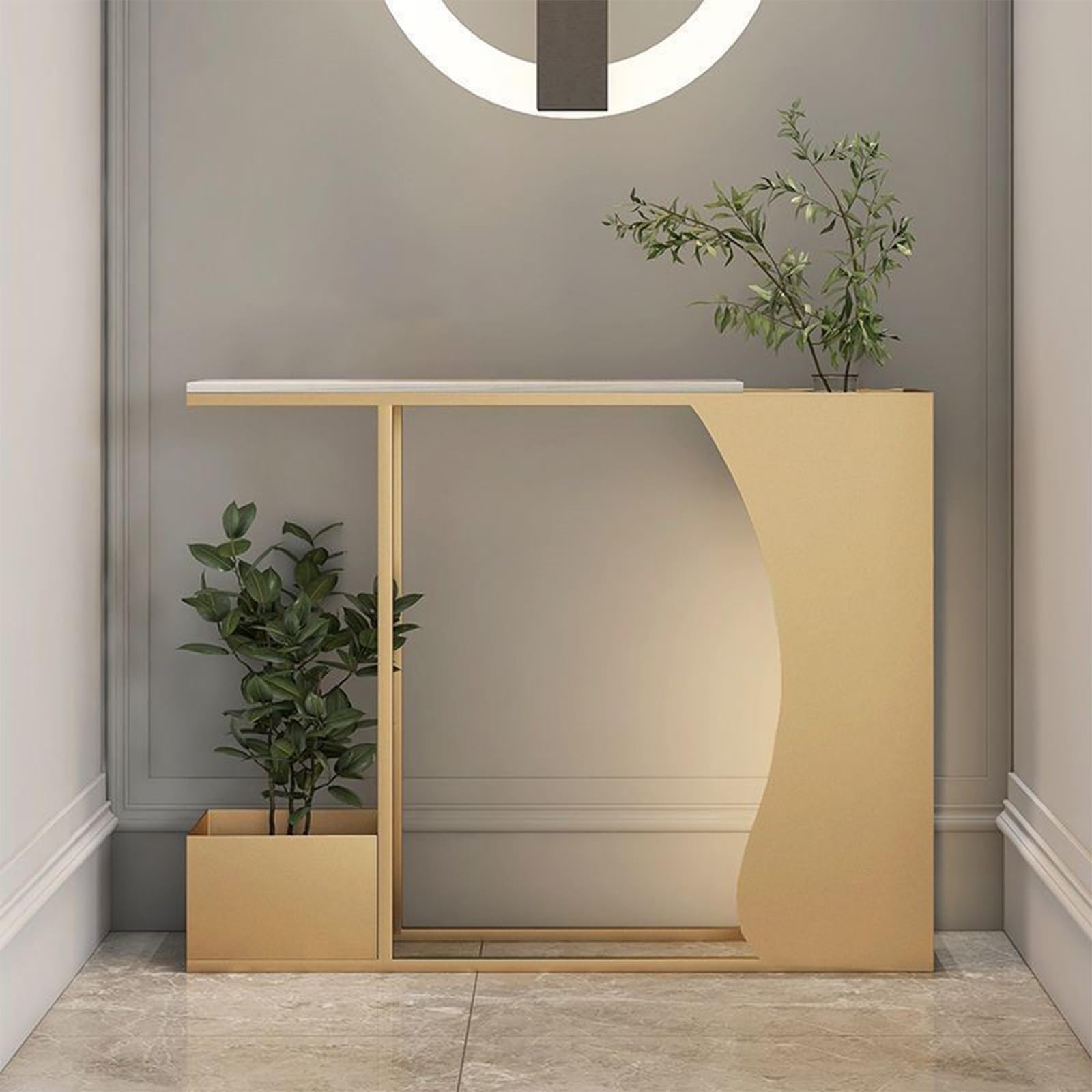 Mesa consola y portamacetas para un pasillo luminoso y un salón organizado de 80cm
