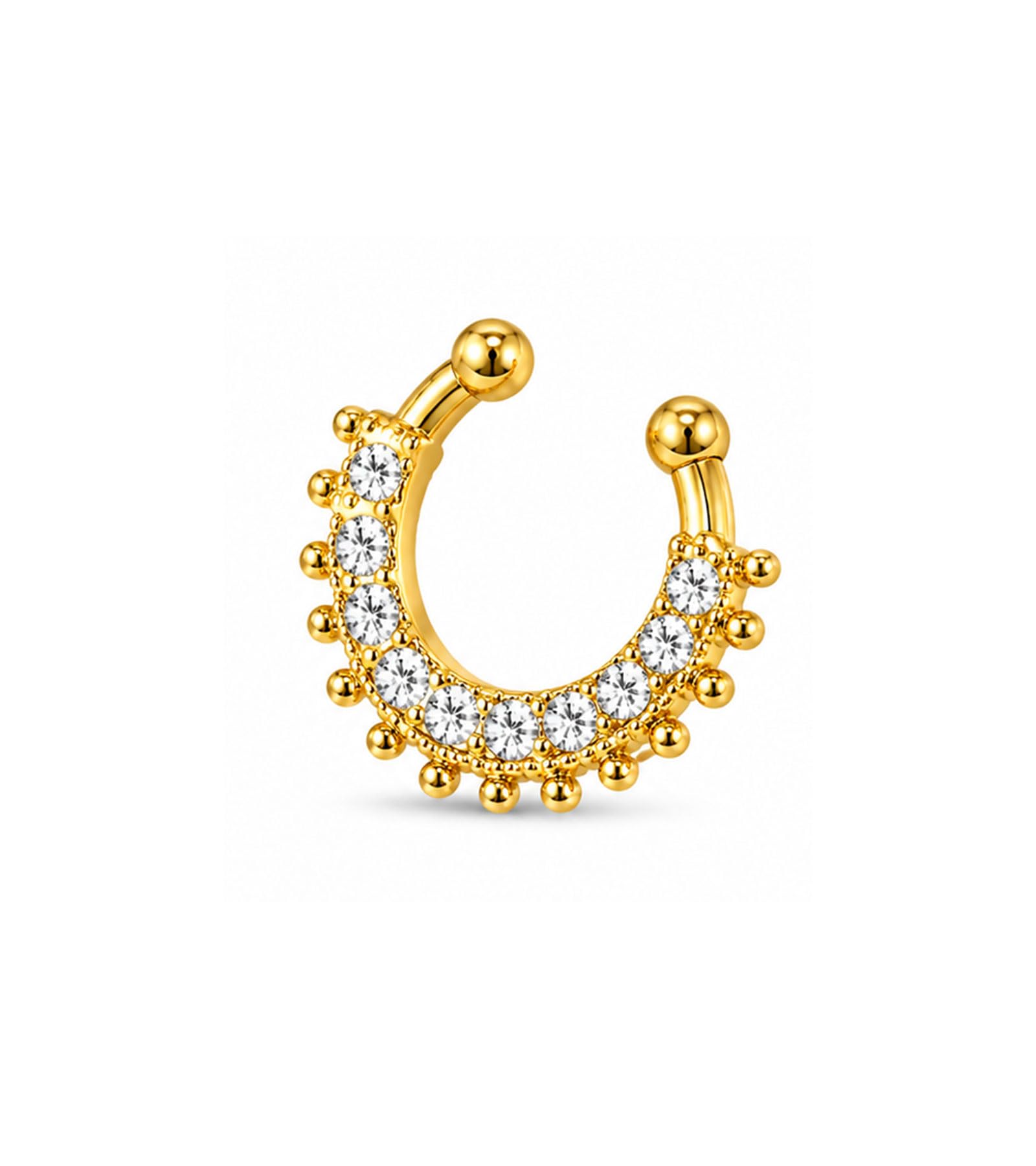 vama FASHIONS 18K Gold Plated Anti Tarnish AD Stone Septum Middle Nose Ring Without Piercing Pressing Press Clip On Nosering Horseshoe Shape Fake Hoop Nosepin for Women-picture-41