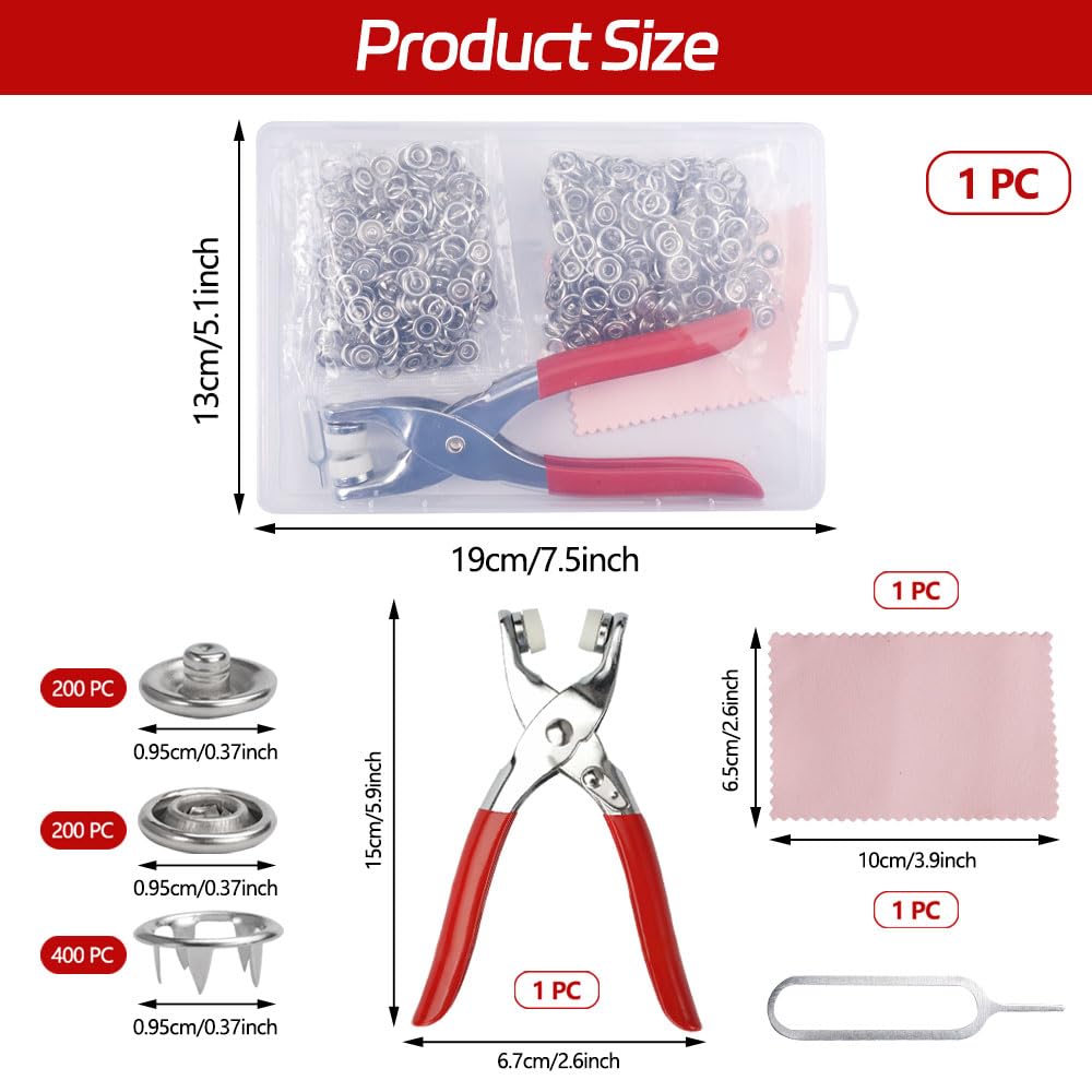 200-teiliges Druckknopf-Set Mit Zange – 9,5 Mm, Edelstahl, Ohne Nähen, Für Kleidung, Taschen, DIY (inkl. Aufbewahrungsbox)