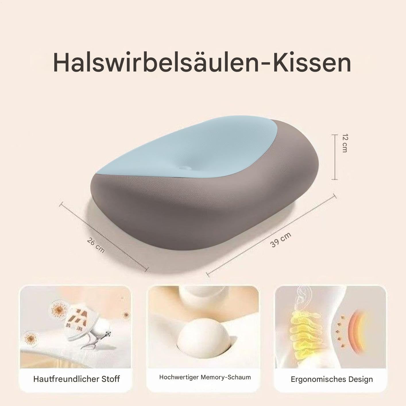 Almohada Ergonómica Cojín ortopédico , transpirable y adaptable | Almohada de espuma viscoelástica con contorno anatómico cervical Hombre Mujer Accesorio Cama Hogar Dormitorio Sofá Hotel