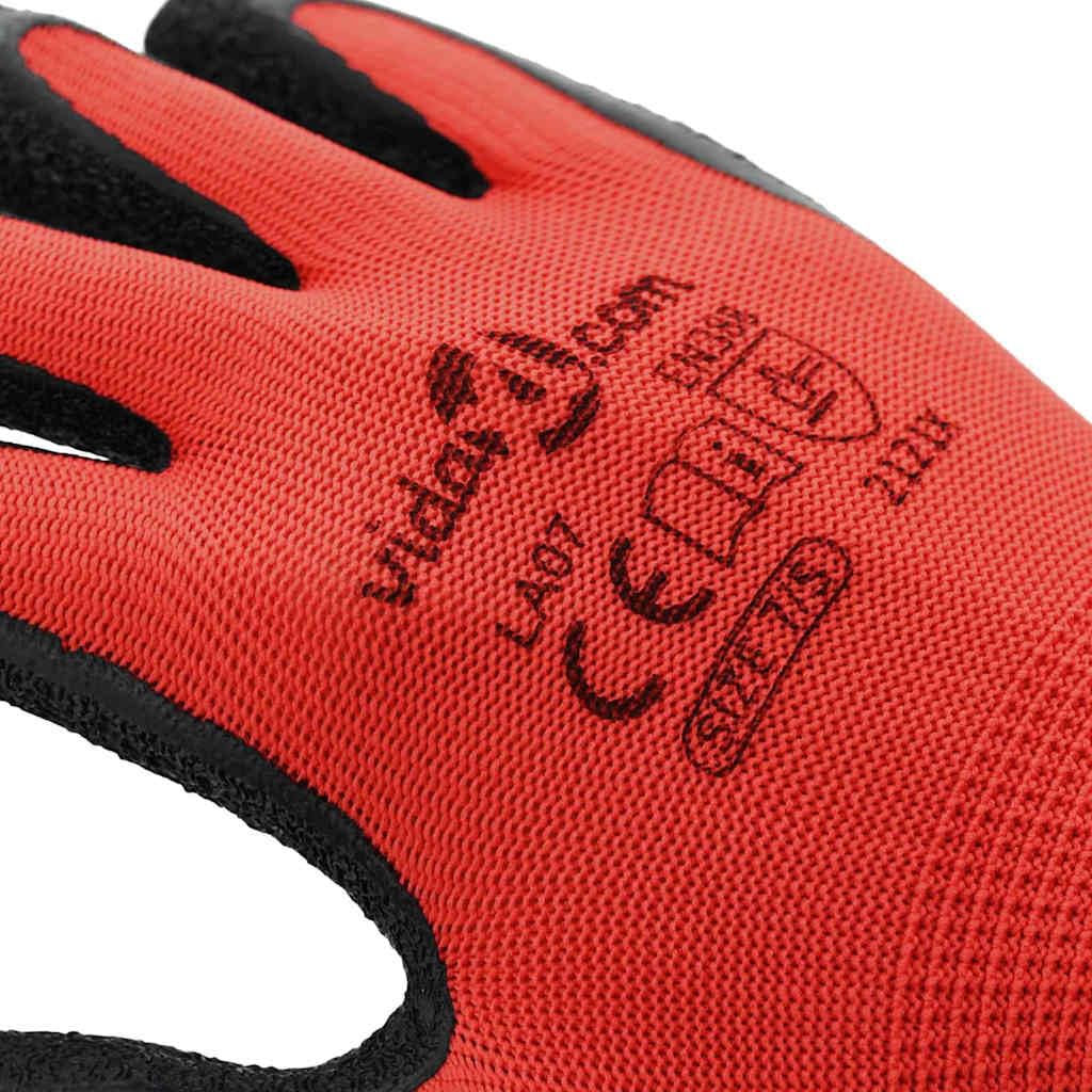 Lot de 24 gants de travail - Rouge et noir - Revêtement en latex 7/S - Convient pour l'intérieur et l'extérieur