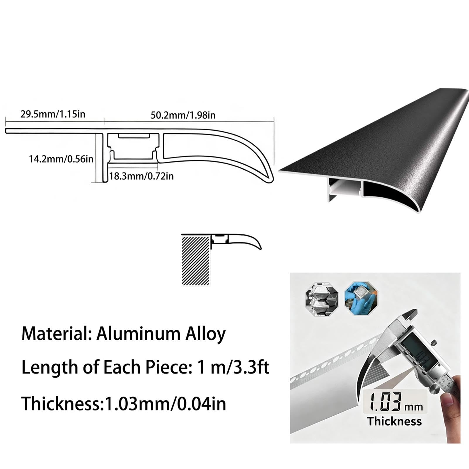 Luce a LED in alluminio nero tagliabile premium da 50 mm per grondaia