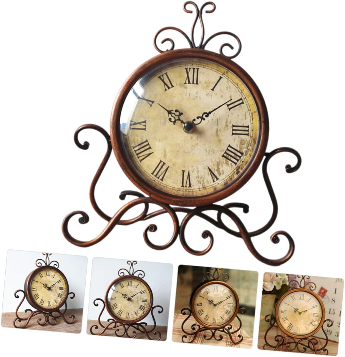 Zerodeko European Style Retro Iron Clock Silent Non-Ticking Clock for Bedroom Living Room Office Decor No Battery Included