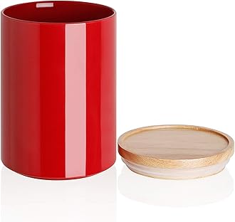 Sweejar Kitchen Canisters Ceramic Food Storage Jar, Stackable Containers with Airtight Seal Wooden Lid for Serving Coffee Bean, Flour, Tea, Cookies and More - 58 Fl Oz (Red)