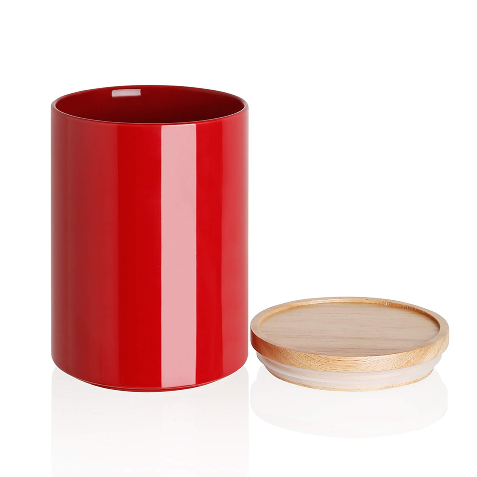 Sweejar Kitchen Canisters Ceramic Food Storage Jar, Stackable Containers with Airtight Seal Wooden Lid for Serving Coffee Bean, Flour, Tea, Cookies and More - 58 Fl Oz (Red)