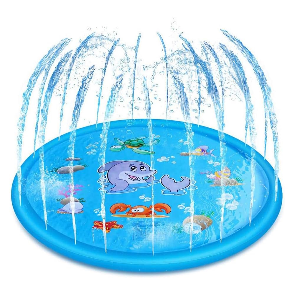 Splash pad Wasserspielzeug Kinder,100CM Spritzpad für Kinder und Hund, Spielmatte Splash mit Antirutschfunktion,Wasserspielmatte Sommer,Garten, Wasserspielzeug für Jungen und Mädchen,Hunde und Haustie